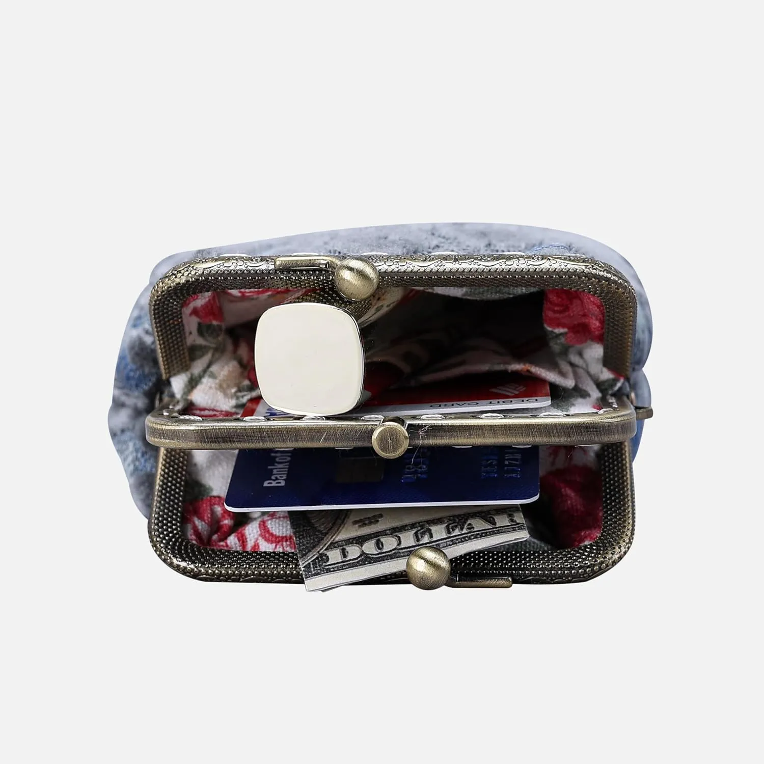Burnout Velvet Double Kiss Clasp Coin Purse Pouch,Vintage Change Wallet Card Holder