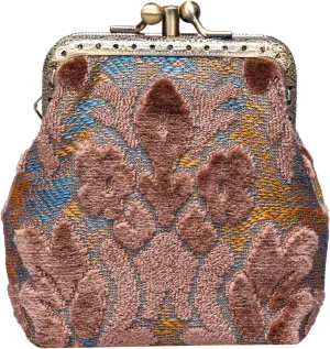 Burnout Velvet Double Kiss Clasp Coin Purse Pouch,Vintage Change Wallet Card Holder