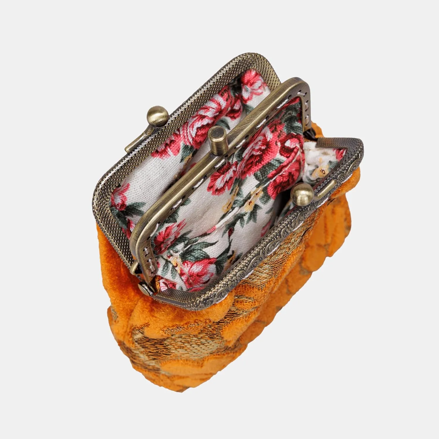 Burnout Velvet Double Kiss Clasp Coin Purse Pouch,Vintage Change Wallet Card Holder