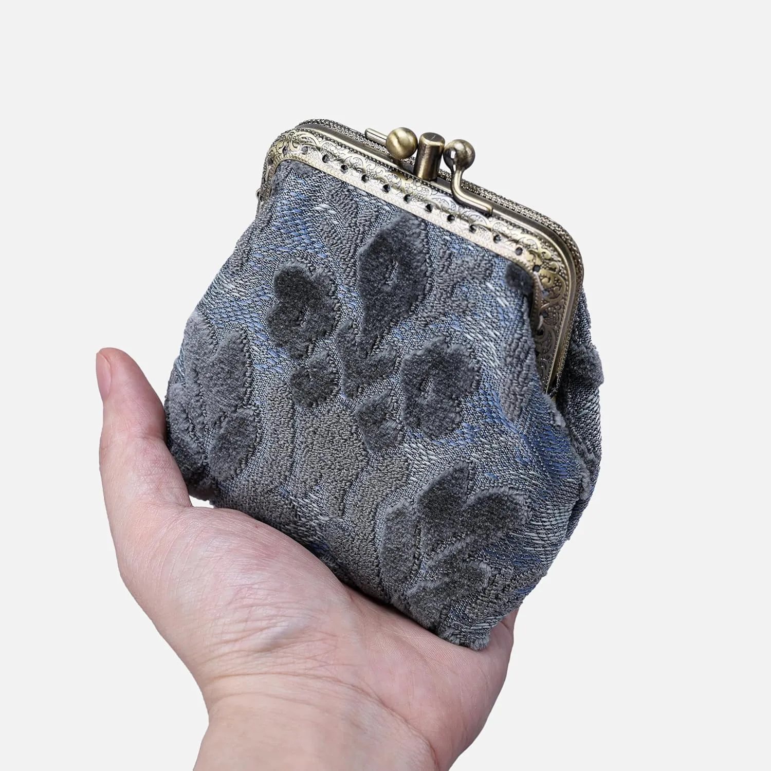 Burnout Velvet Double Kiss Clasp Coin Purse Pouch,Vintage Change Wallet Card Holder