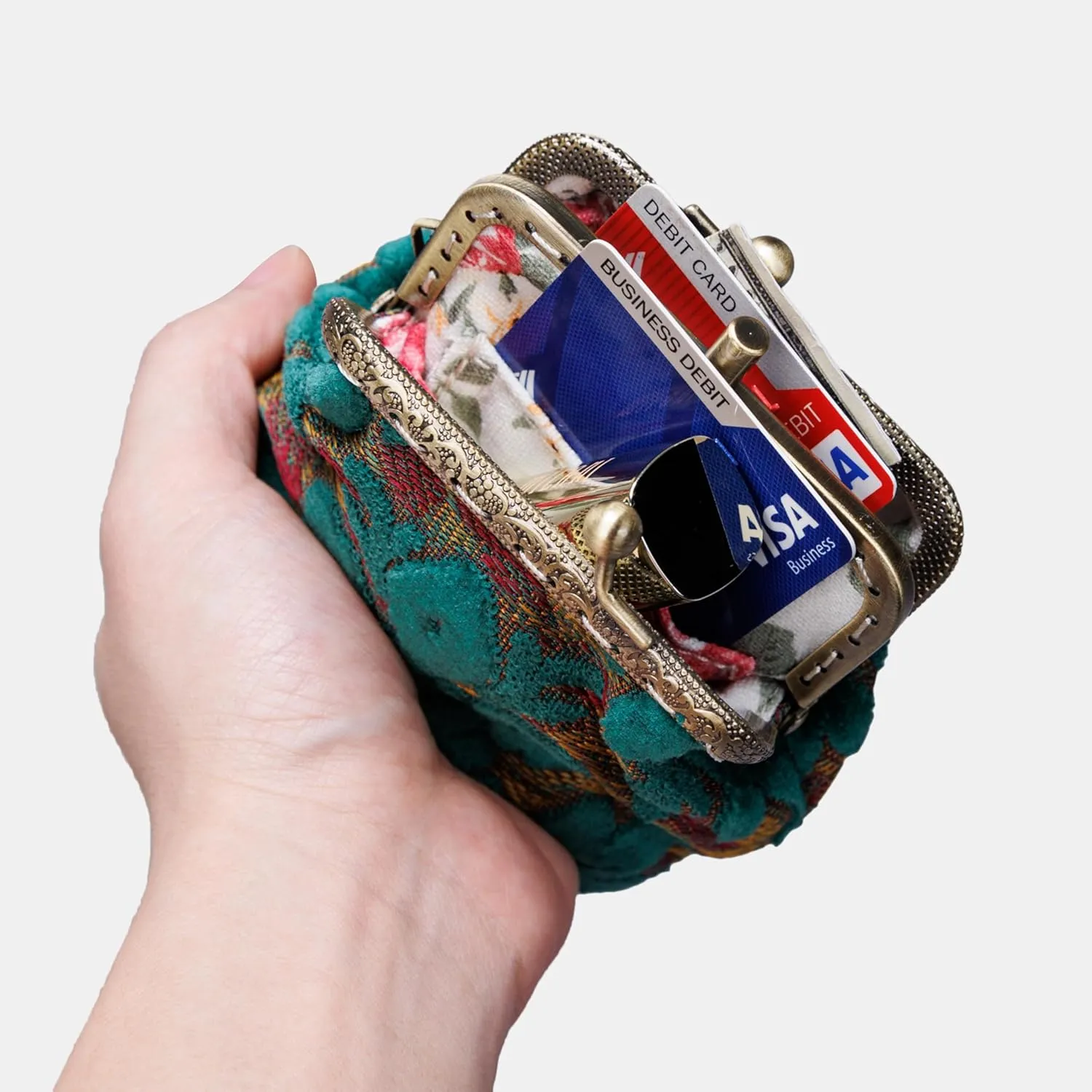 Burnout Velvet Double Kiss Clasp Coin Purse Pouch,Vintage Change Wallet Card Holder