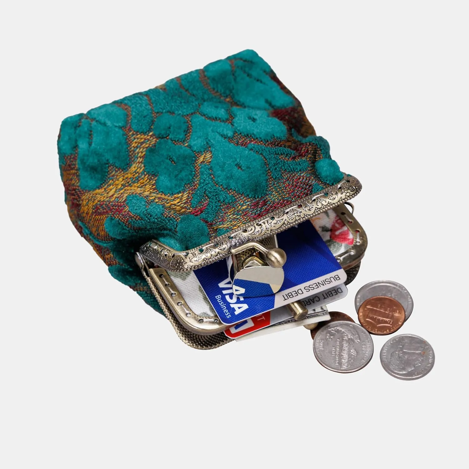 Burnout Velvet Double Kiss Clasp Coin Purse Pouch,Vintage Change Wallet Card Holder