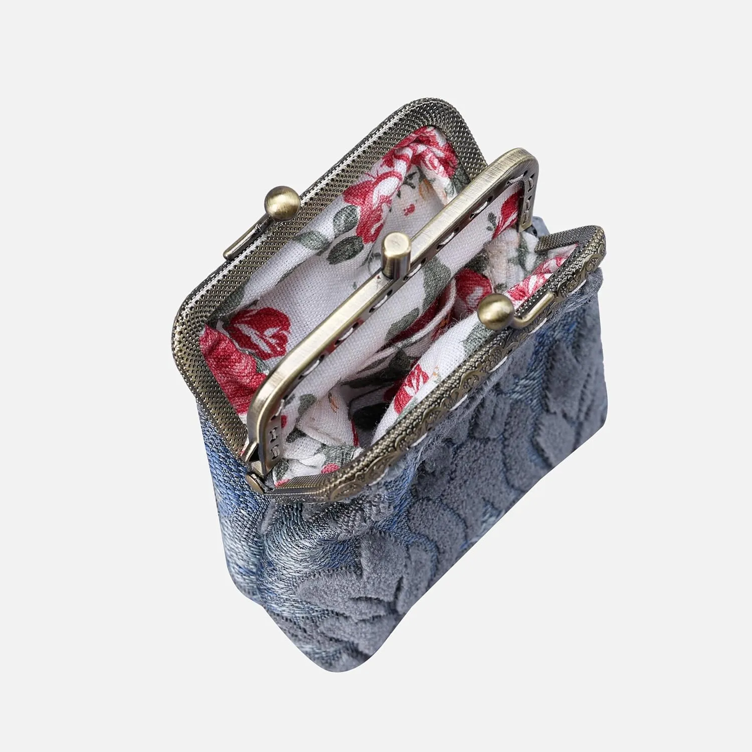 Burnout Velvet Double Kiss Clasp Coin Purse Pouch,Vintage Change Wallet Card Holder