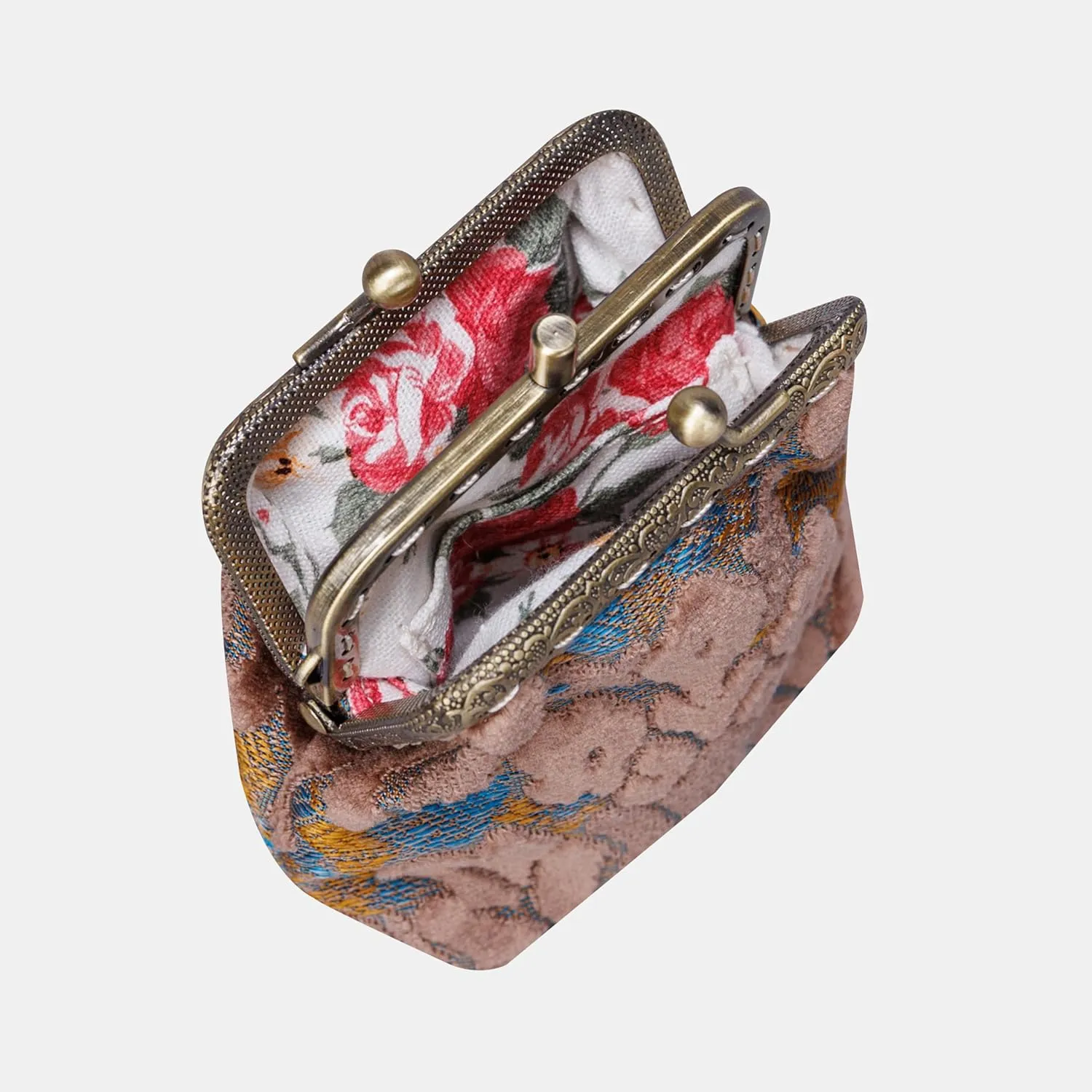 Burnout Velvet Double Kiss Clasp Coin Purse Pouch,Vintage Change Wallet Card Holder