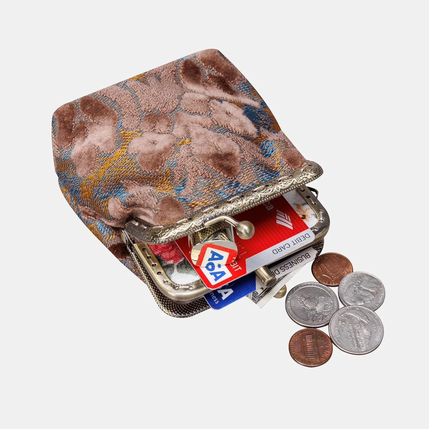 Burnout Velvet Double Kiss Clasp Coin Purse Pouch,Vintage Change Wallet Card Holder