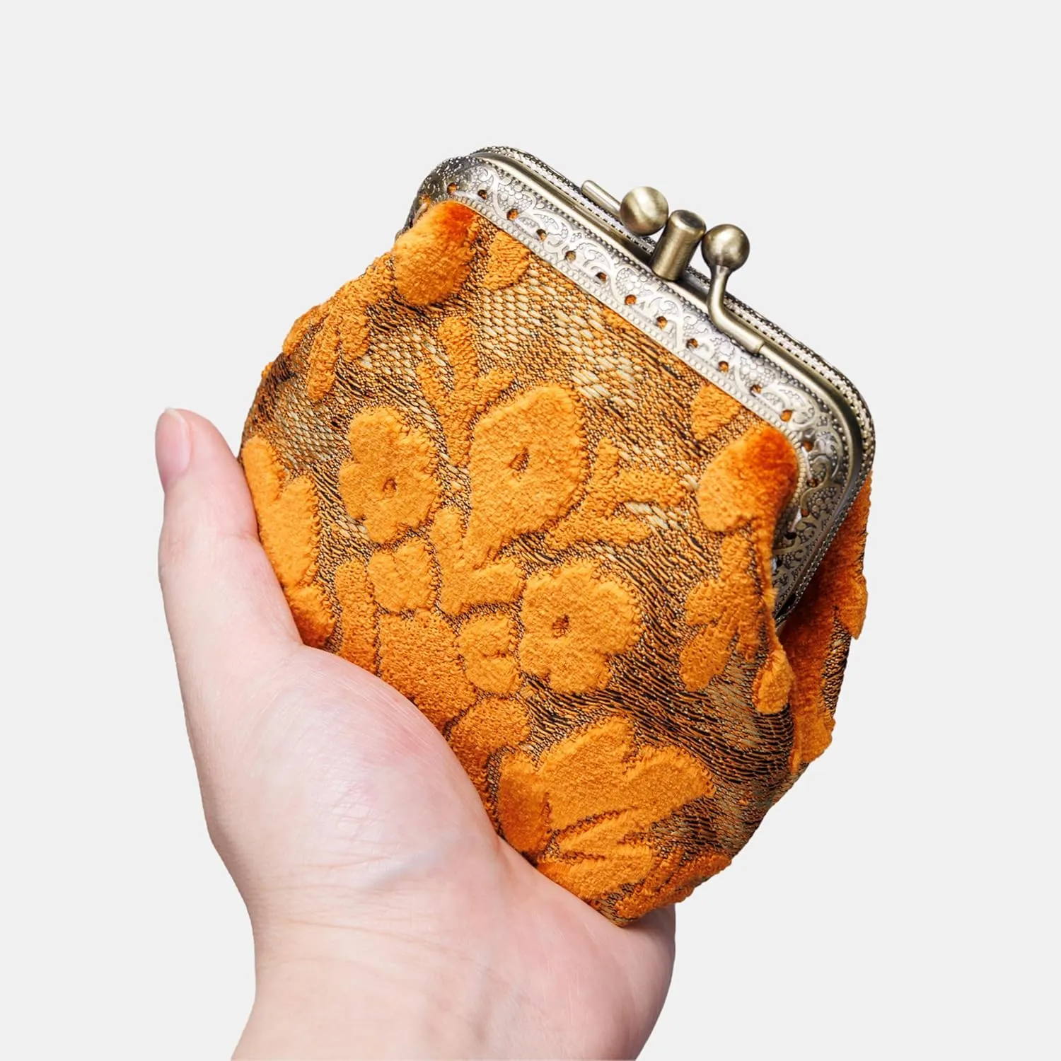 Burnout Velvet Double Kiss Clasp Coin Purse Pouch,Vintage Change Wallet Card Holder