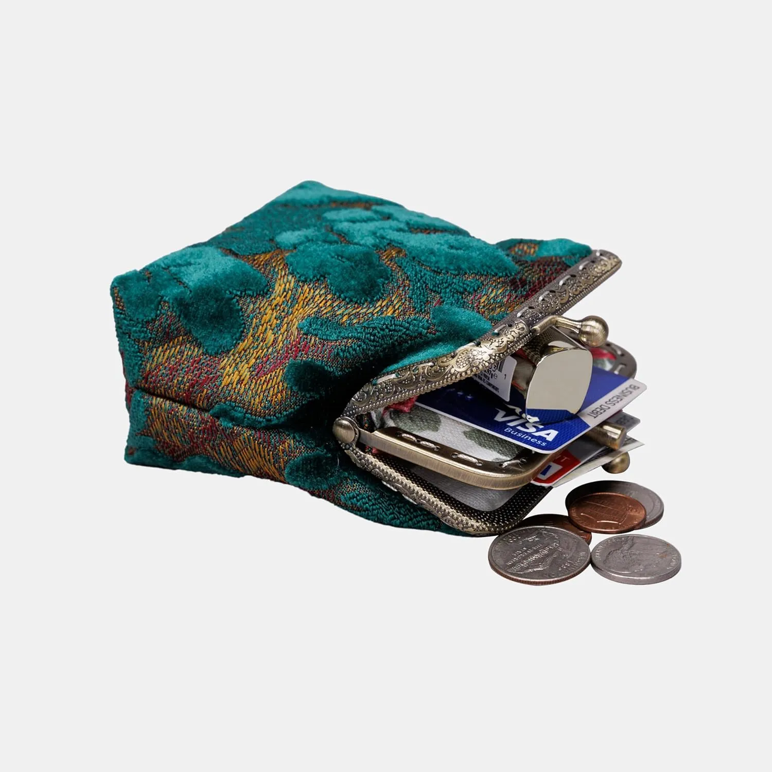 Burnout Velvet Double Kiss Clasp Coin Purse Pouch,Vintage Change Wallet Card Holder