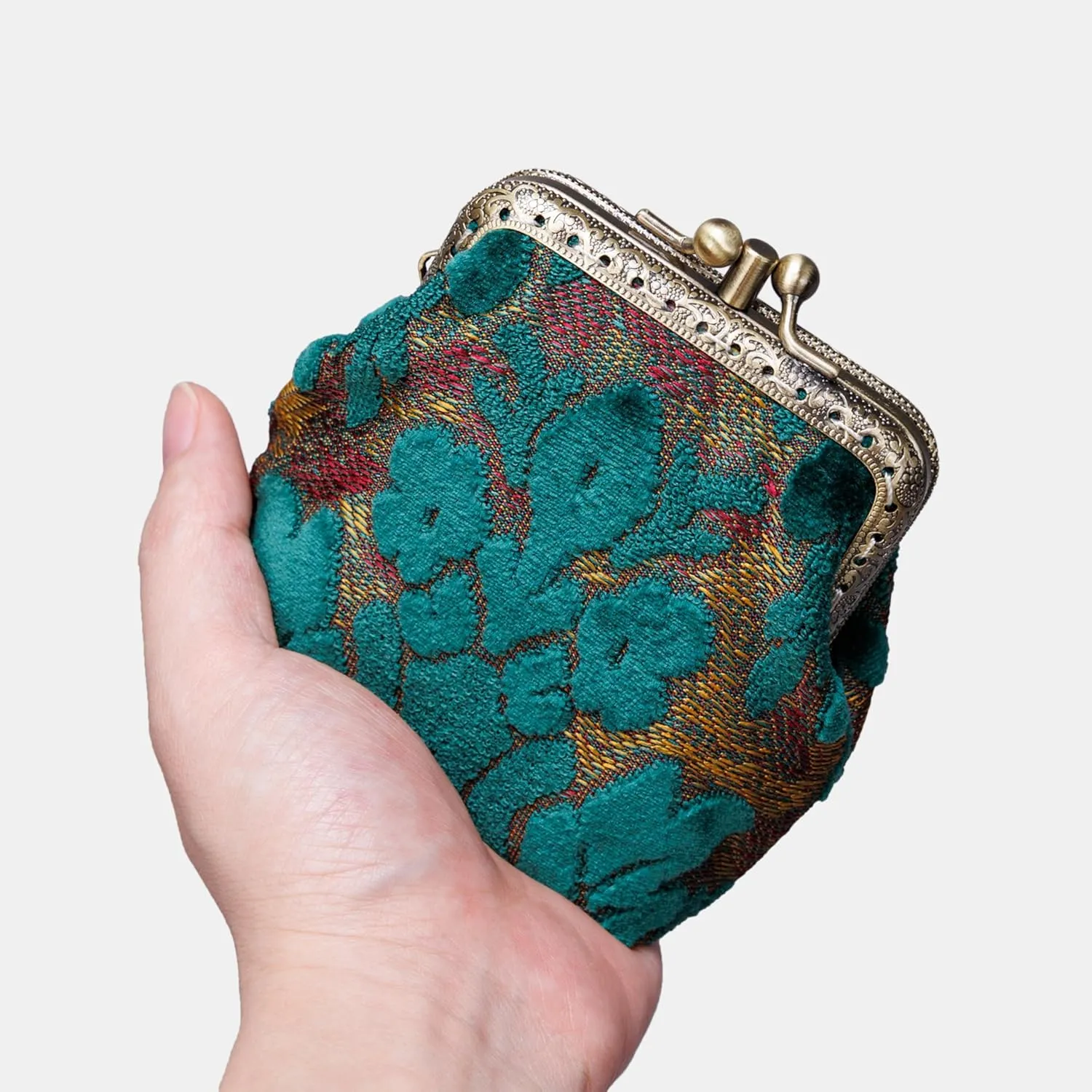 Burnout Velvet Double Kiss Clasp Coin Purse Pouch,Vintage Change Wallet Card Holder