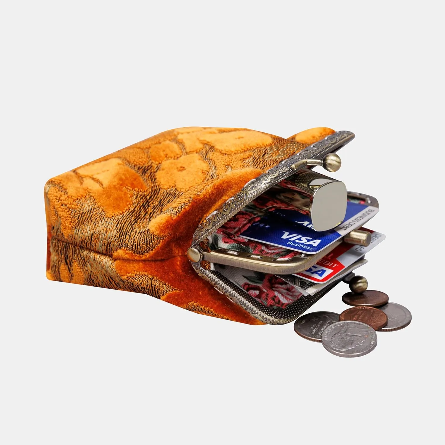 Burnout Velvet Double Kiss Clasp Coin Purse Pouch,Vintage Change Wallet Card Holder