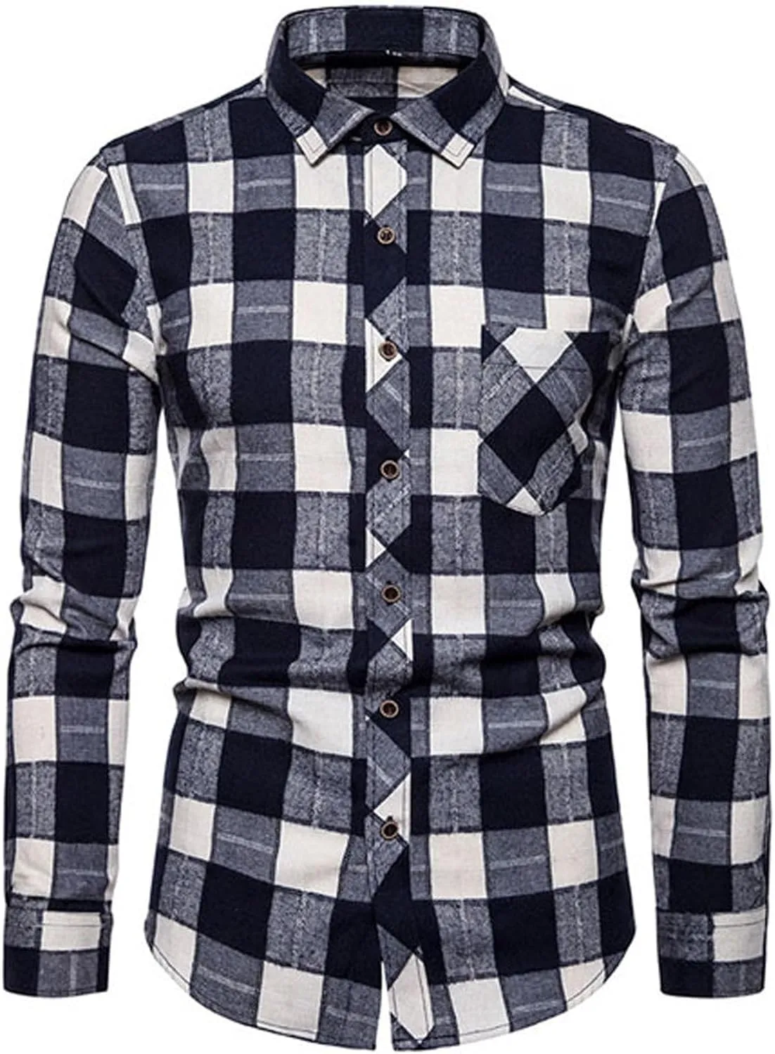 Button Down Shirt for Men Casual Plaid Y2K Shirt Slim Fit Lapel Long Sleeve Shirt Jacket Lightweight Flannel Shirts