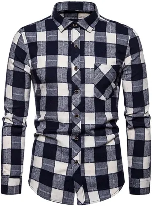 Button Down Shirt for Men Casual Plaid Y2K Shirt Slim Fit Lapel Long Sleeve Shirt Jacket Lightweight Flannel Shirts
