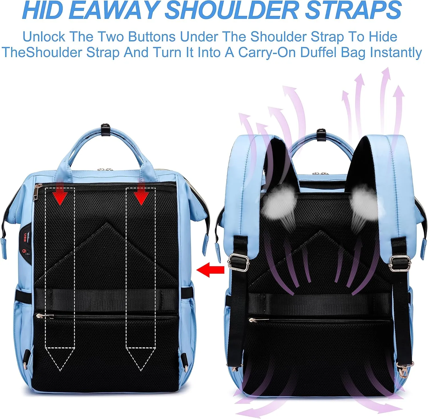 CAFELE Laptop Backpack Purse for Women Men,17 Inch Computer Stylish Backpacks, Teacher Doctor Nurse Daypack for Work,College Bookbag Wide Open Design Light Blue
