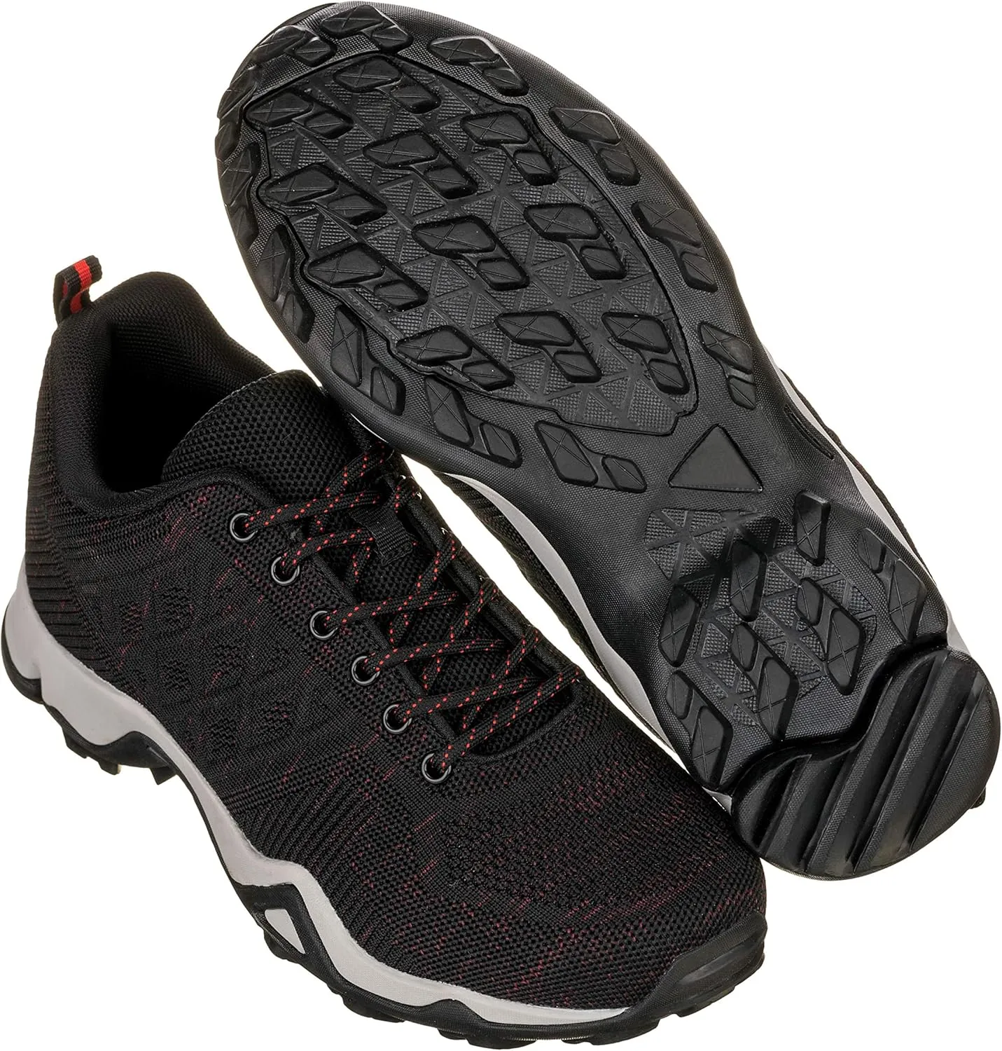 CALTO Men's Invisible Height Increasing Elevator Shoes - Black/Red Super Lightweight Sporty Sneakers - 2.4 Inches Taller - Q103 - Size 11 D(M) US