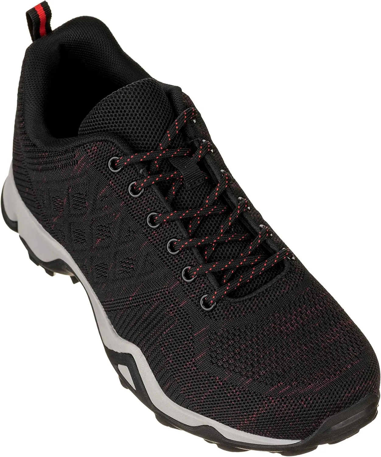 CALTO Men's Invisible Height Increasing Elevator Shoes - Black/Red Super Lightweight Sporty Sneakers - 2.4 Inches Taller - Q103 - Size 11 D(M) US