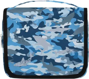 Camo Shark Hanging Travel Toiletry Bag - Waterproof Organizer Makeup Bag with Sturdy Hook, Toiletries Portable Cosmetic Bag, Large Capacity Toiletry Kit for Women Men