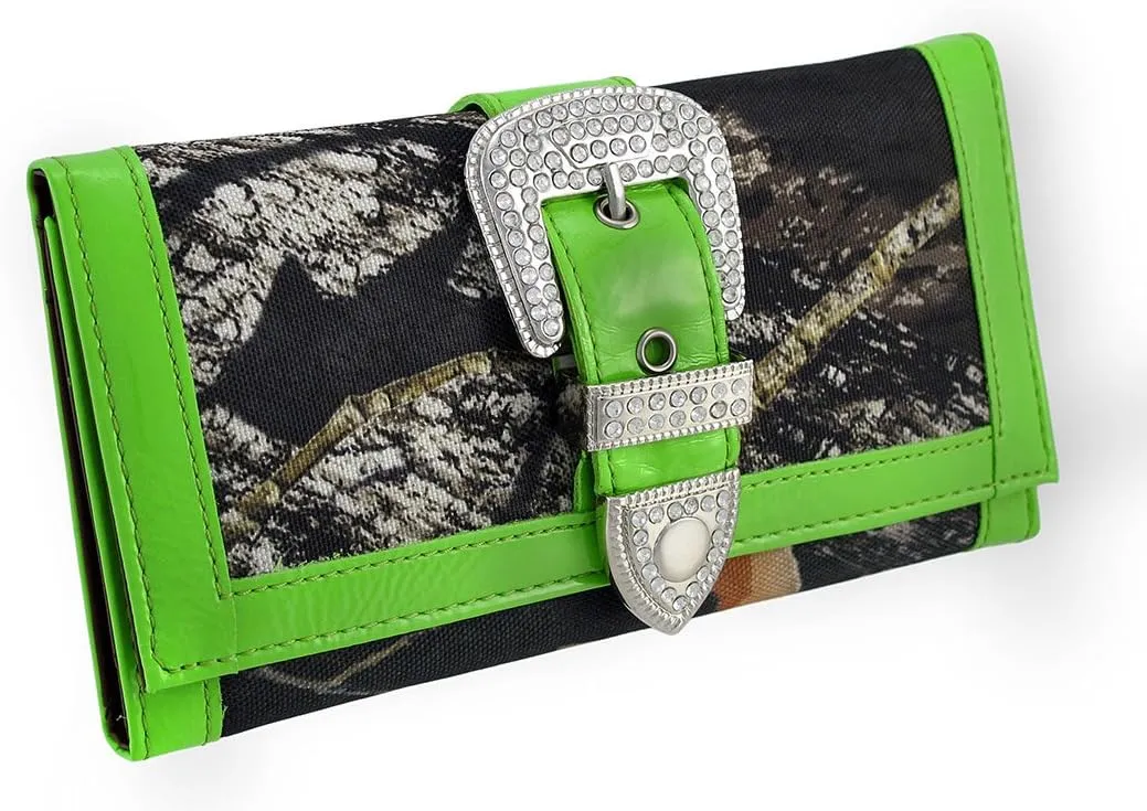 Camouflage Rhinestone Western Buckle Purse/Wallet Set (Green)