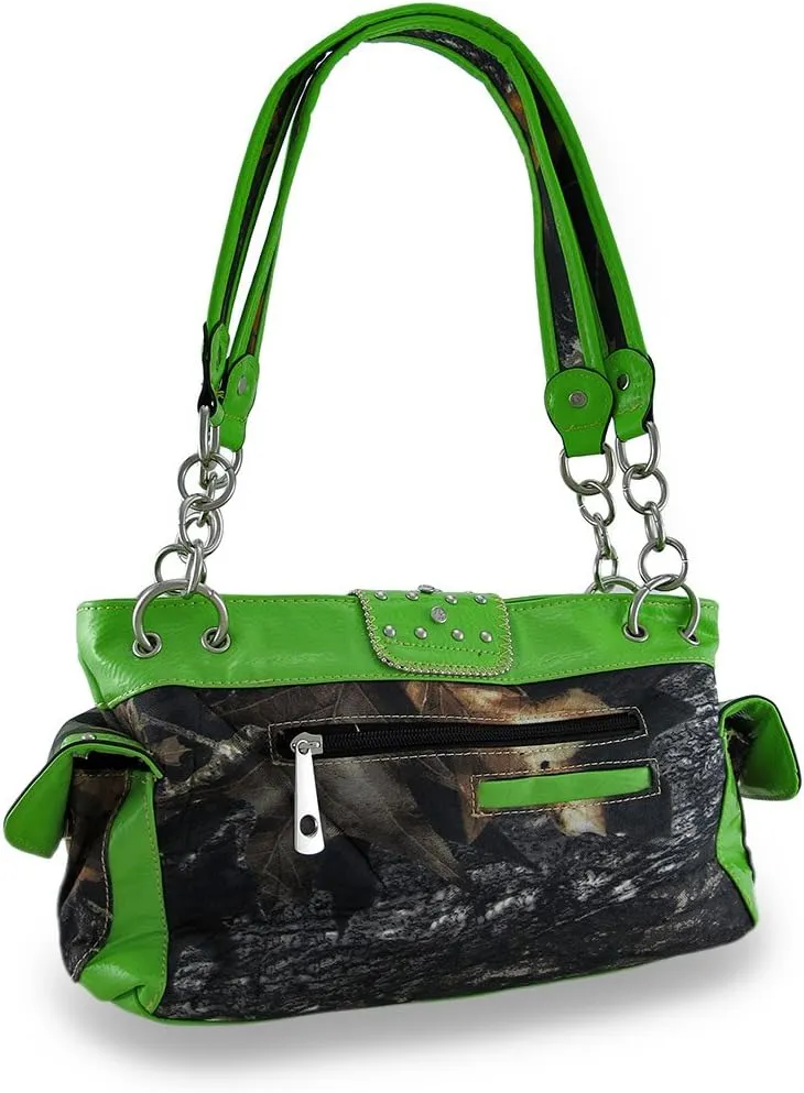 Camouflage Rhinestone Western Buckle Purse/Wallet Set (Green)