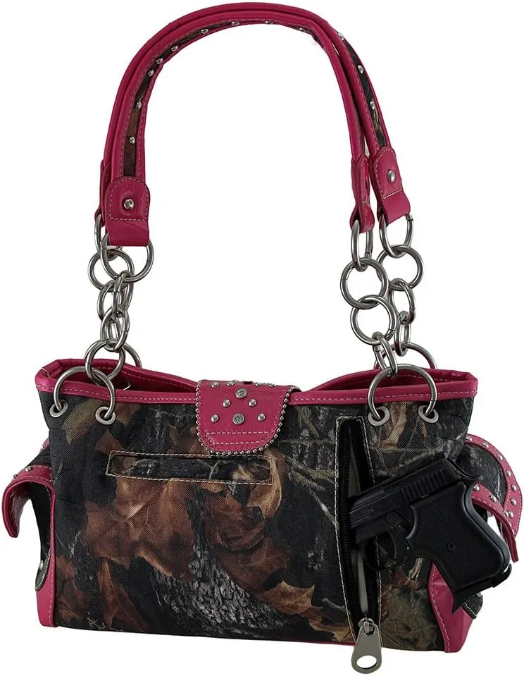 Camouflage Rhinestone Western Buckle Purse/Wallet Set Hot Pink Trim
