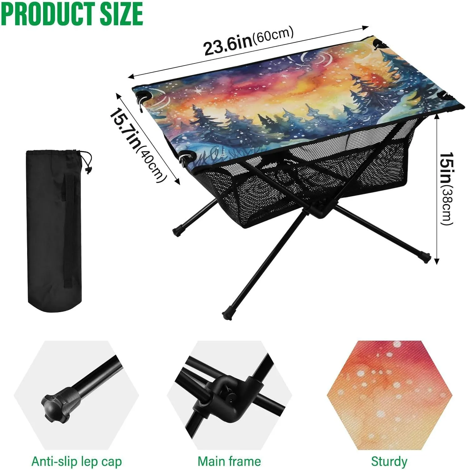 Camping Table Folding Camp Table Camping Tables with Carry Mesh Bag Portable Outdoor Table for Travel Picnic Beach Party BBQ 23.6x15.7inches Colorful Pine Trees