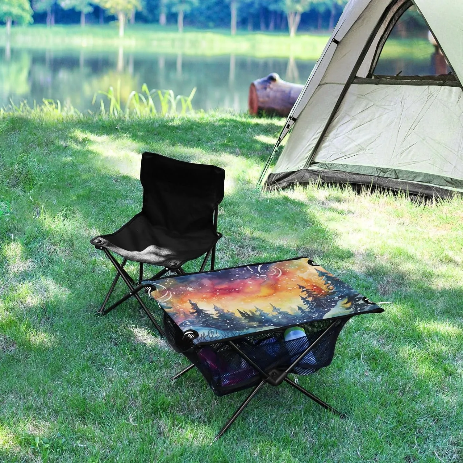 Camping Table Folding Camp Table Camping Tables with Carry Mesh Bag Portable Outdoor Table for Travel Picnic Beach Party BBQ 23.6x15.7inches Colorful Pine Trees