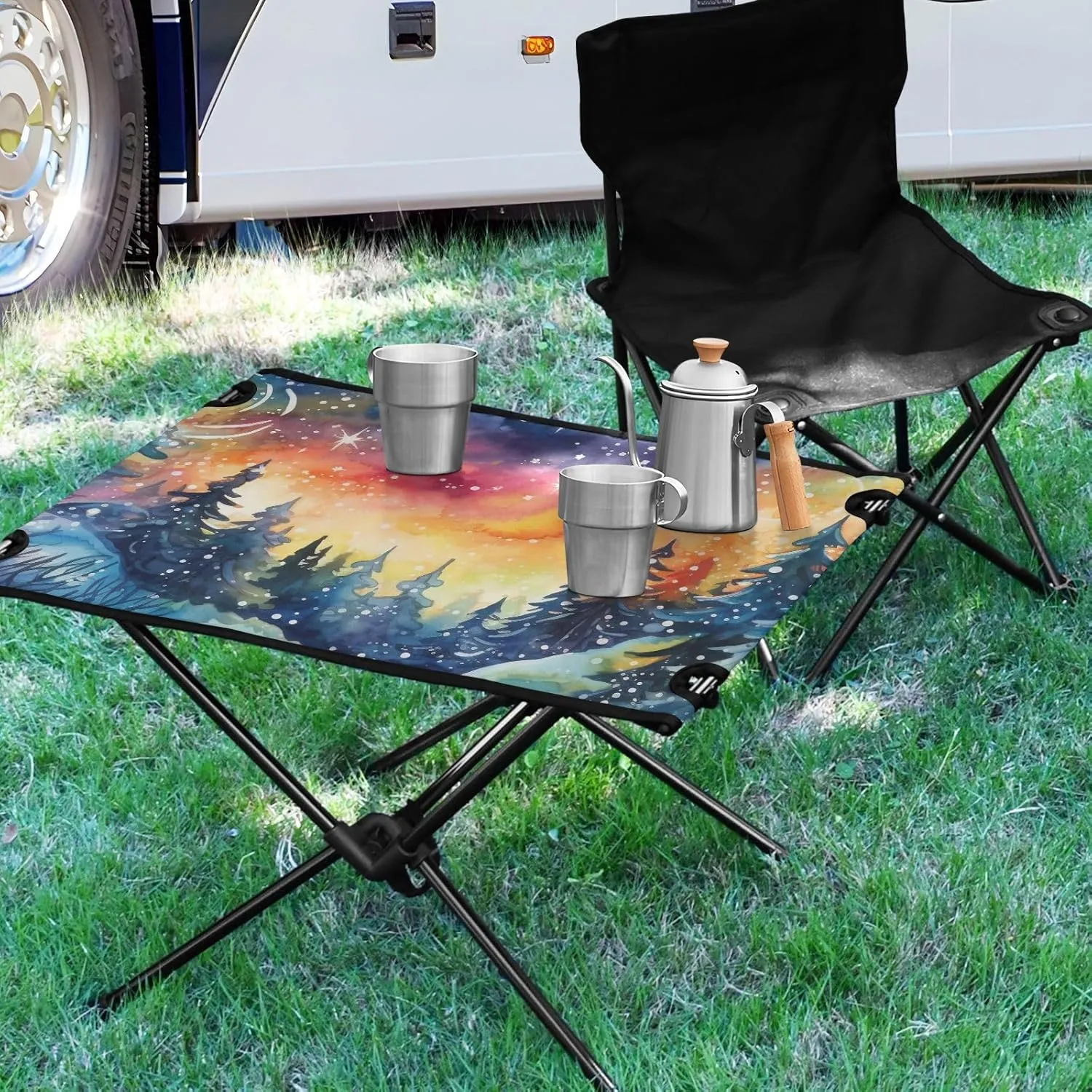 Camping Table Folding Camp Table Camping Tables with Carry Mesh Bag Portable Outdoor Table for Travel Picnic Beach Party BBQ 23.6x15.7inches Colorful Pine Trees
