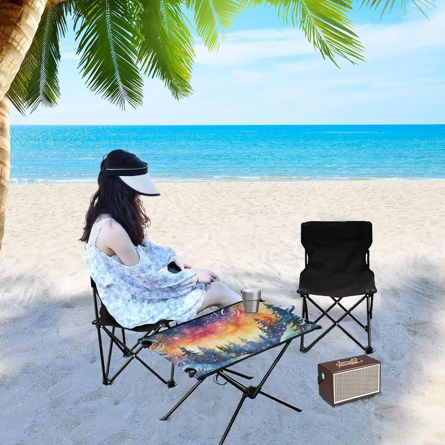 Camping Table Folding Camp Table Camping Tables with Carry Mesh Bag Portable Outdoor Table for Travel Picnic Beach Party BBQ 23.6x15.7inches Colorful Pine Trees