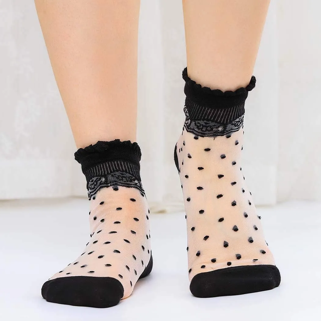 Campsis Women Sheer Sock Cute See Through Socks Ultrathin Transparent Mesh Socks Summer Daily for Women(Pack of 4)