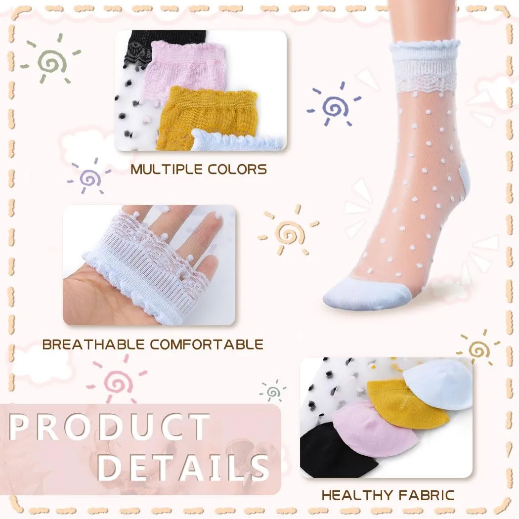 Campsis Women Sheer Sock Cute See Through Socks Ultrathin Transparent Mesh Socks Summer Daily for Women(Pack of 4)