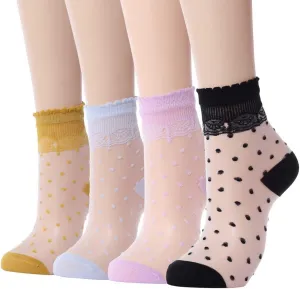 Campsis Women Sheer Sock Cute See Through Socks Ultrathin Transparent Mesh Socks Summer Daily for Women(Pack of 4)