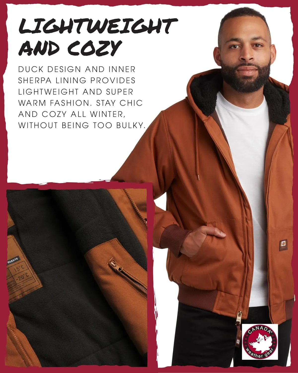 CANADA WEATHER GEAR Men's Bomber Workwear Jacket - Durable Duck Canvas Safety Outerwear with Sherpa Lining (Sizes: S-XXL)