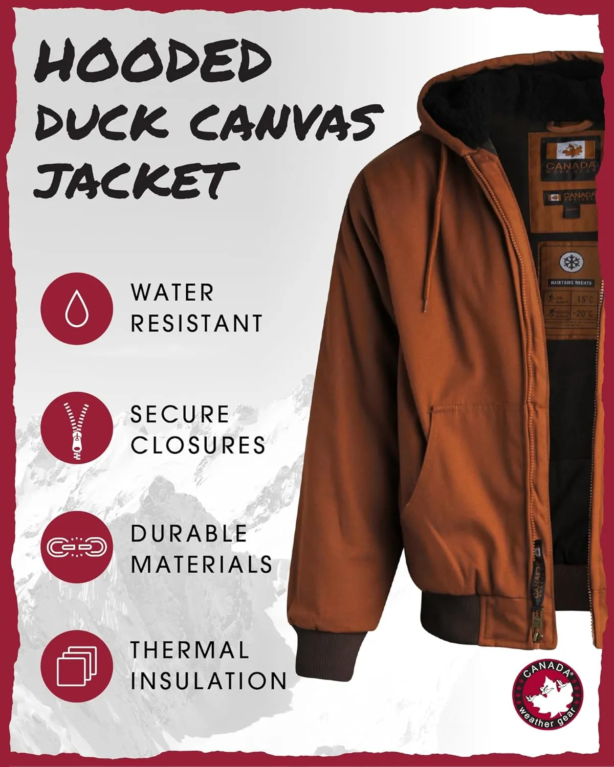 CANADA WEATHER GEAR Men's Bomber Workwear Jacket - Durable Duck Canvas Safety Outerwear with Sherpa Lining (Sizes: S-XXL)