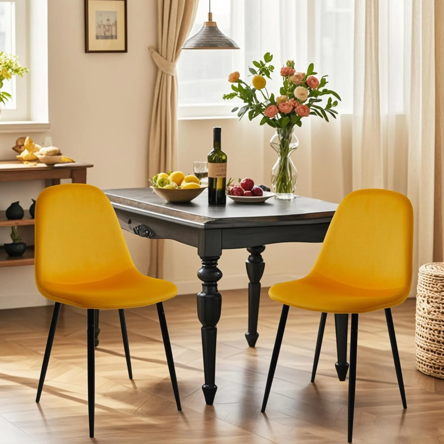 CangLong Velvet Dining Chairs Modern Chairs with Metal Legs for Living, Bedroom, Restaurant, Dining Room, Set of 2, Earthy Yellow