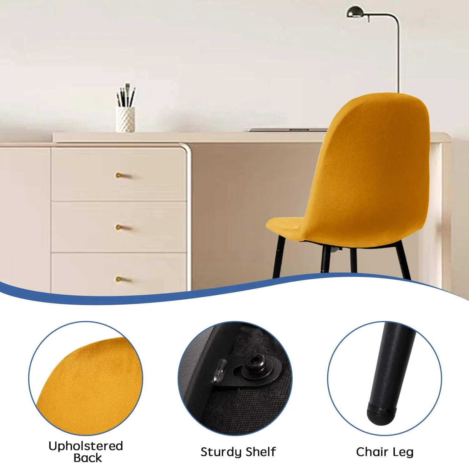 CangLong Velvet Dining Chairs Modern Chairs with Metal Legs for Living, Bedroom, Restaurant, Dining Room, Set of 2, Earthy Yellow