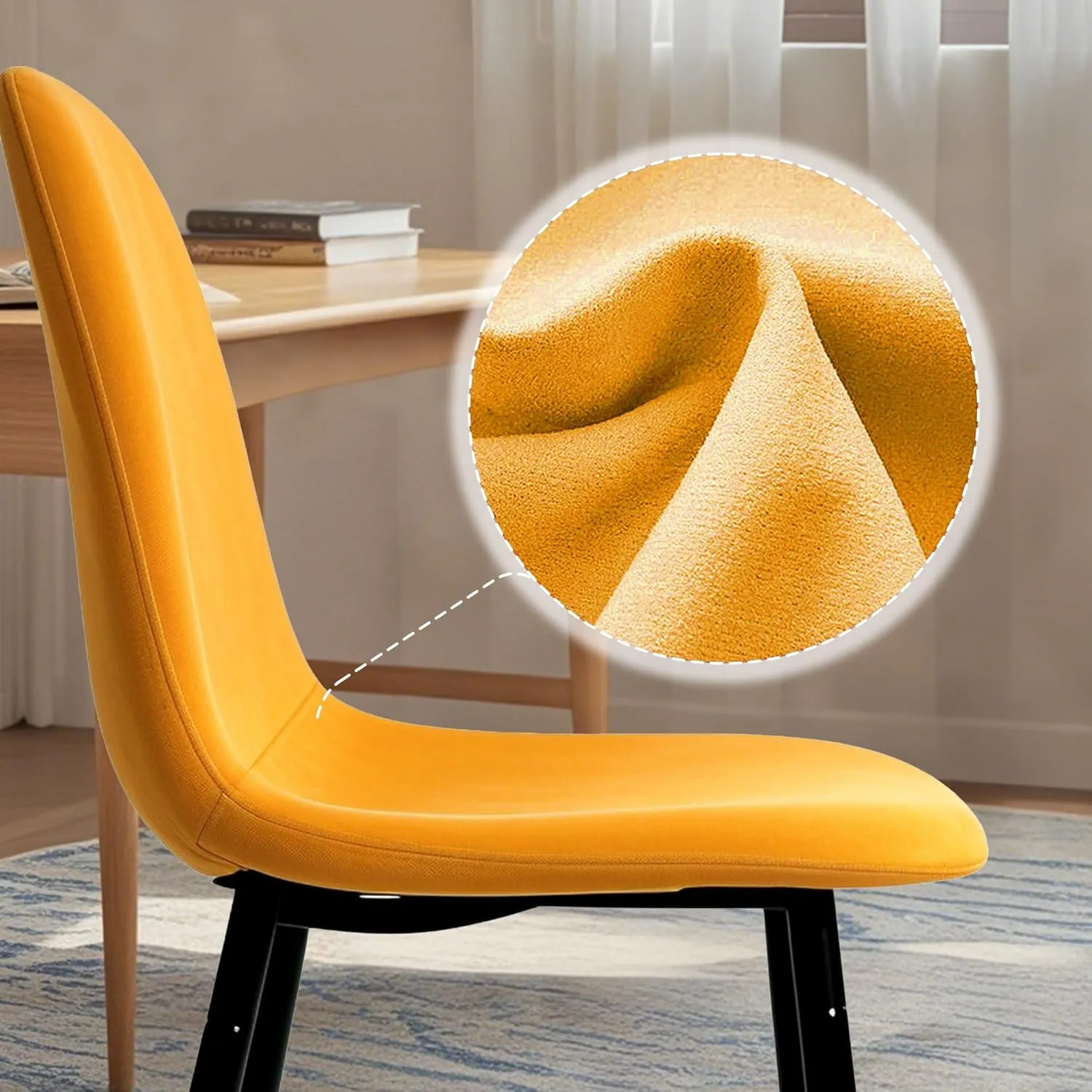 CangLong Velvet Dining Chairs Modern Chairs with Metal Legs for Living, Bedroom, Restaurant, Dining Room, Set of 2, Earthy Yellow
