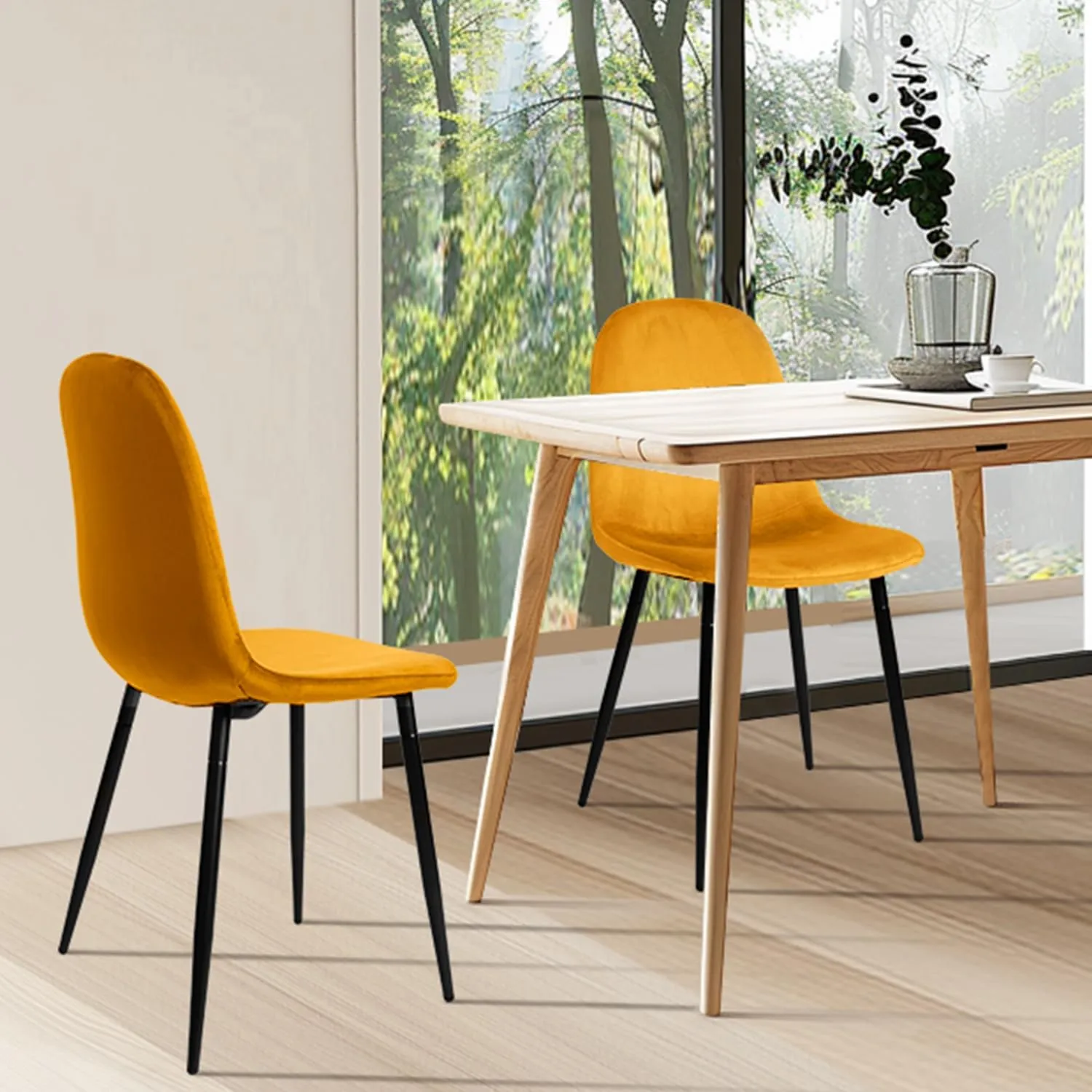 CangLong Velvet Dining Chairs Modern Chairs with Metal Legs for Living, Bedroom, Restaurant, Dining Room, Set of 2, Earthy Yellow