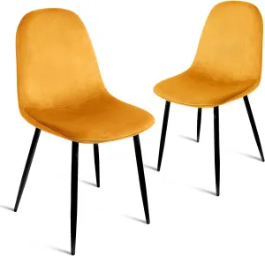 CangLong Velvet Dining Chairs Modern Chairs with Metal Legs for Living, Bedroom, Restaurant, Dining Room, Set of 2, Earthy Yellow