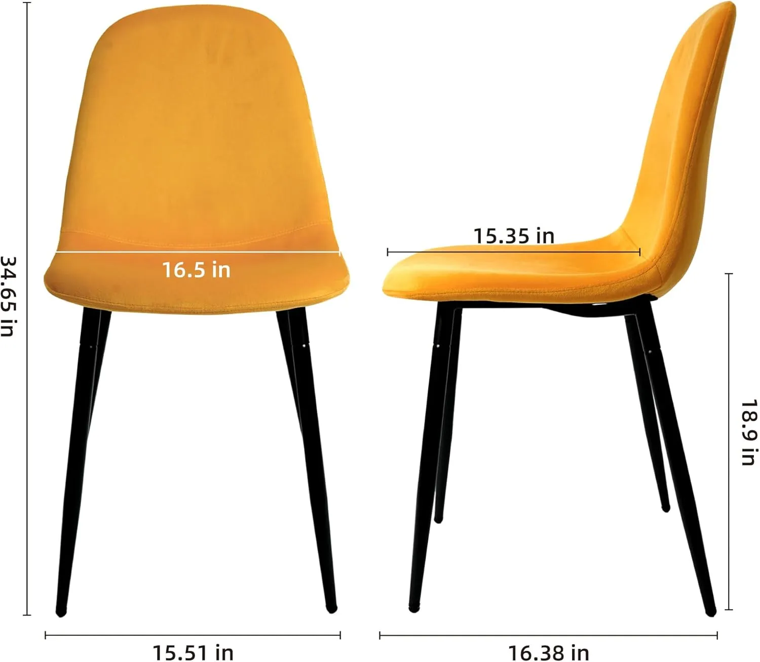 CangLong Velvet Dining Chairs Modern Chairs with Metal Legs for Living, Bedroom, Restaurant, Dining Room, Set of 2, Earthy Yellow