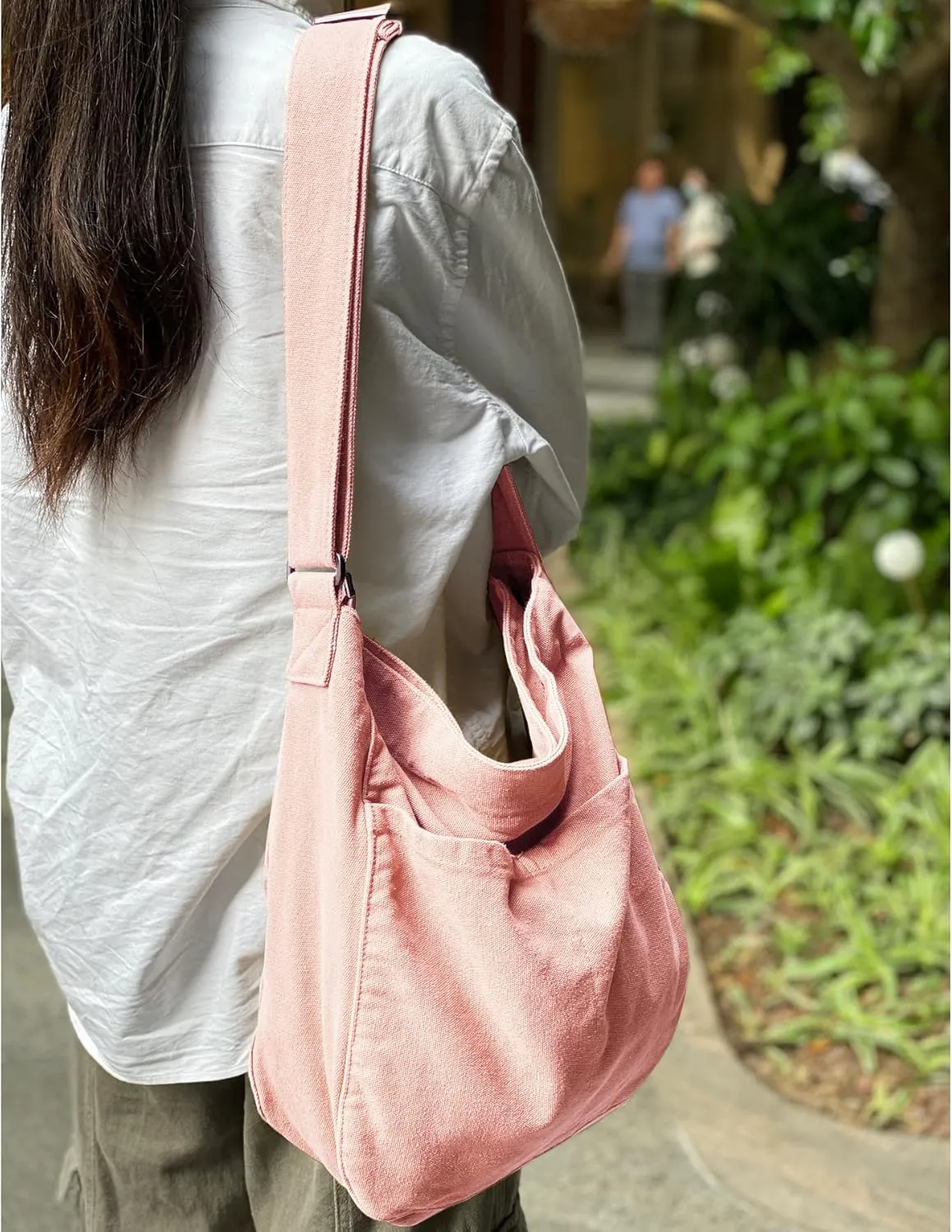 Canvas Hobo Crossbody Shoulder Tote Bag for Women and Men W/Multi-pocket Casual Purse Messenger Bags Travel Work