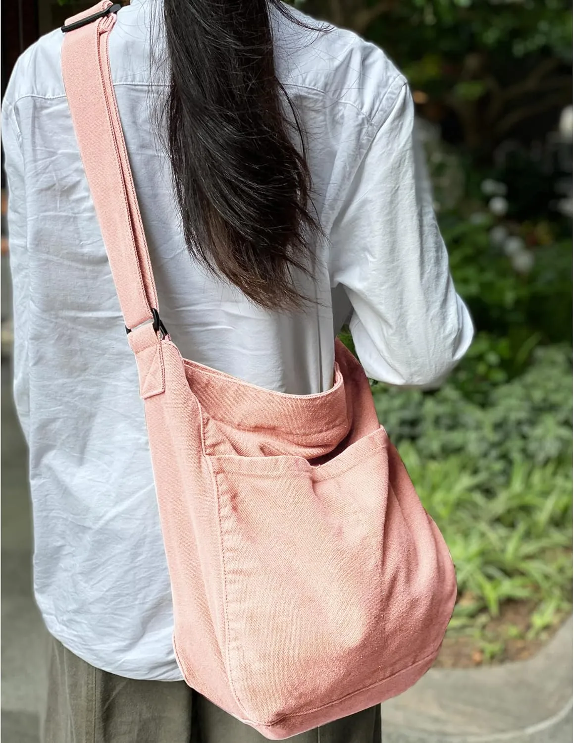 Canvas Hobo Crossbody Shoulder Tote Bag for Women and Men W/Multi-pocket Casual Purse Messenger Bags Travel Work