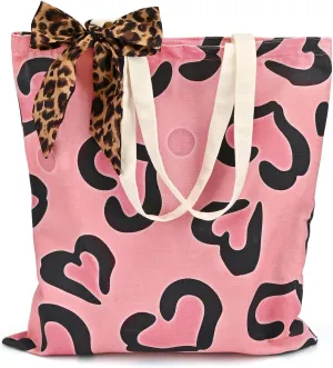 Canvas Shopping Bag with Zipper Closure, Inner Pockets Ribbon - Heavy Duty Reusable Eco-Friendly Tote Bag for Women