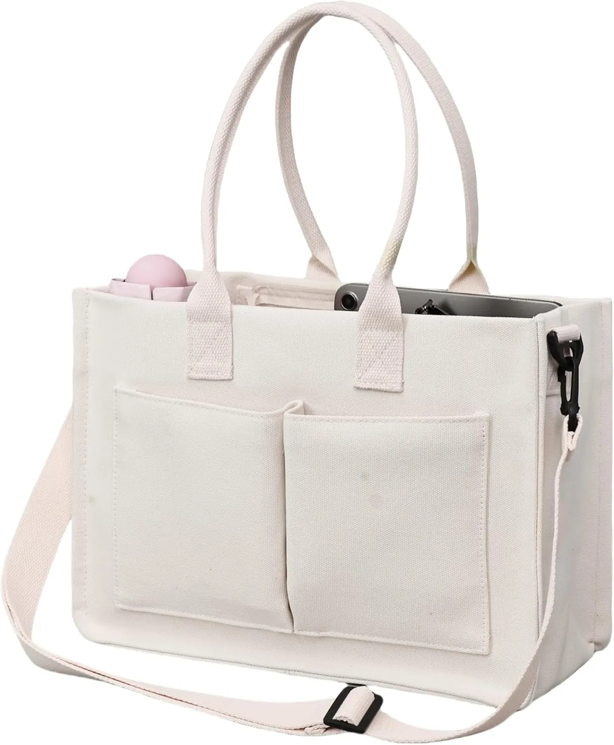 Canvas Tote Bag Shoulder Handbags with Zipper Work Bags for Women Crossbody Bags Tote Bag with Compartments for Work