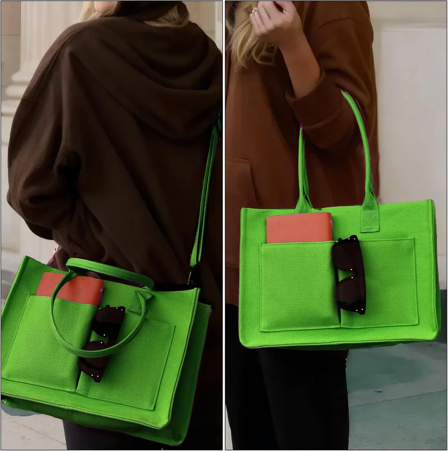 Canvas Tote Bag Shoulder Handbags with Zipper Work Bags for Women Crossbody Bags Tote Bag with Compartments for Work