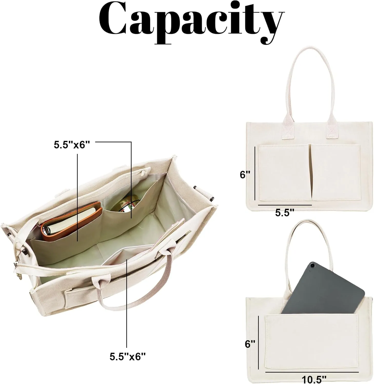 Canvas Tote Bag Shoulder Handbags with Zipper Work Bags for Women Crossbody Bags Tote Bag with Compartments for Work