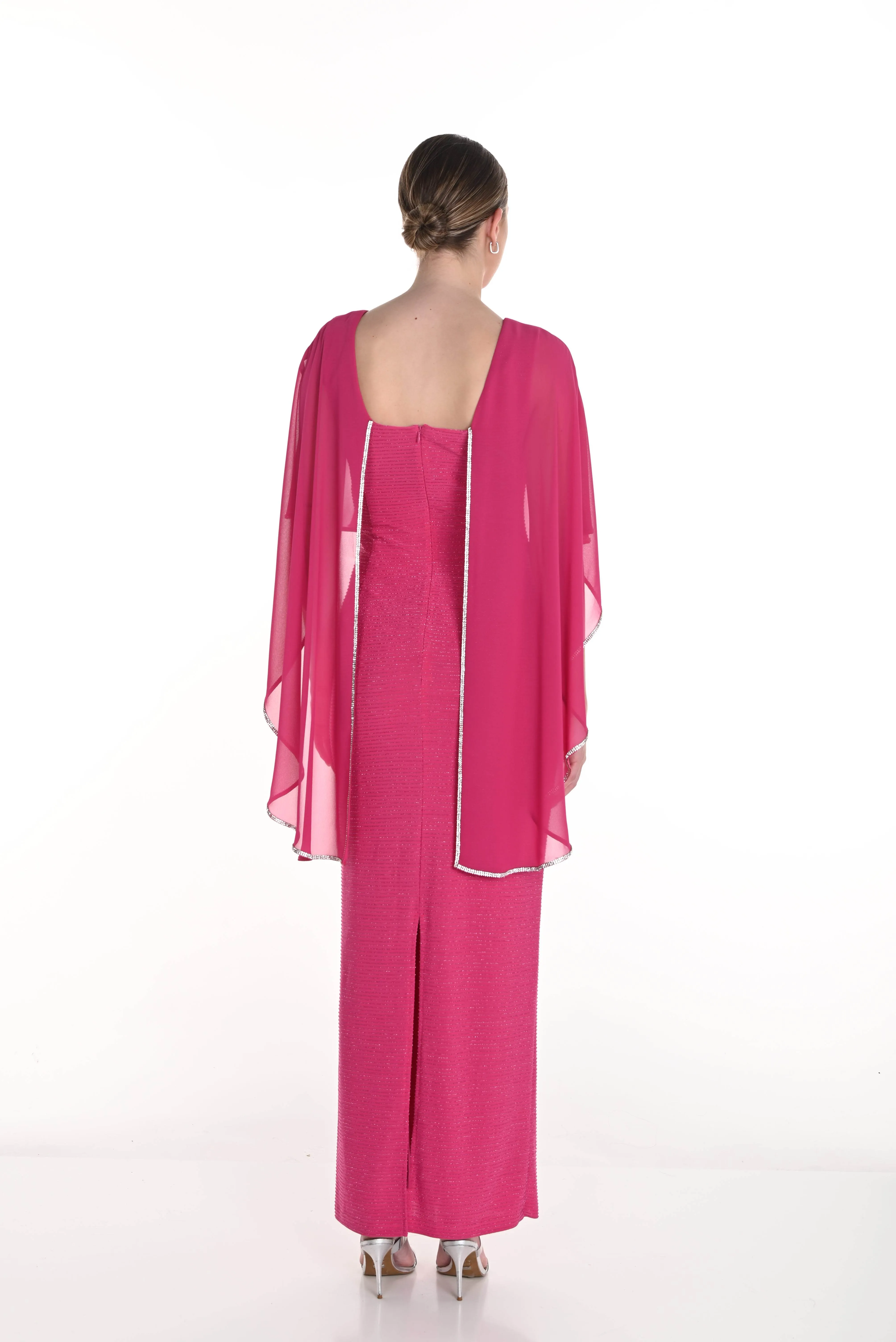 Cape Sleeve Gown with Sparkle Detail