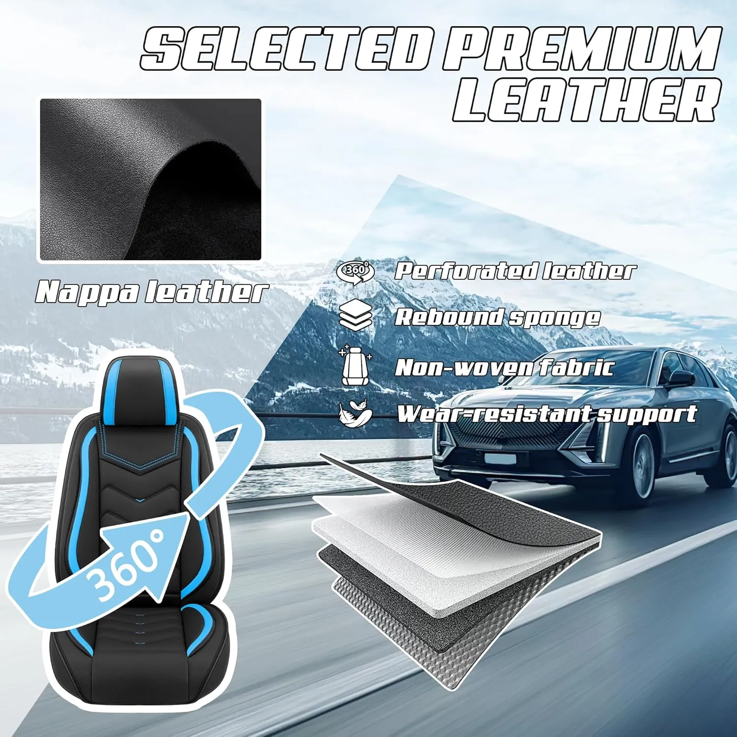 Car Seat Covers Fit for Mitsubishi 2000-2025, Stylish Sport Seat Covers, Waterproof Wear-Resistant Premium Nappa Leather Car Seat Covers.(2 Pcs Front/Black Blue)