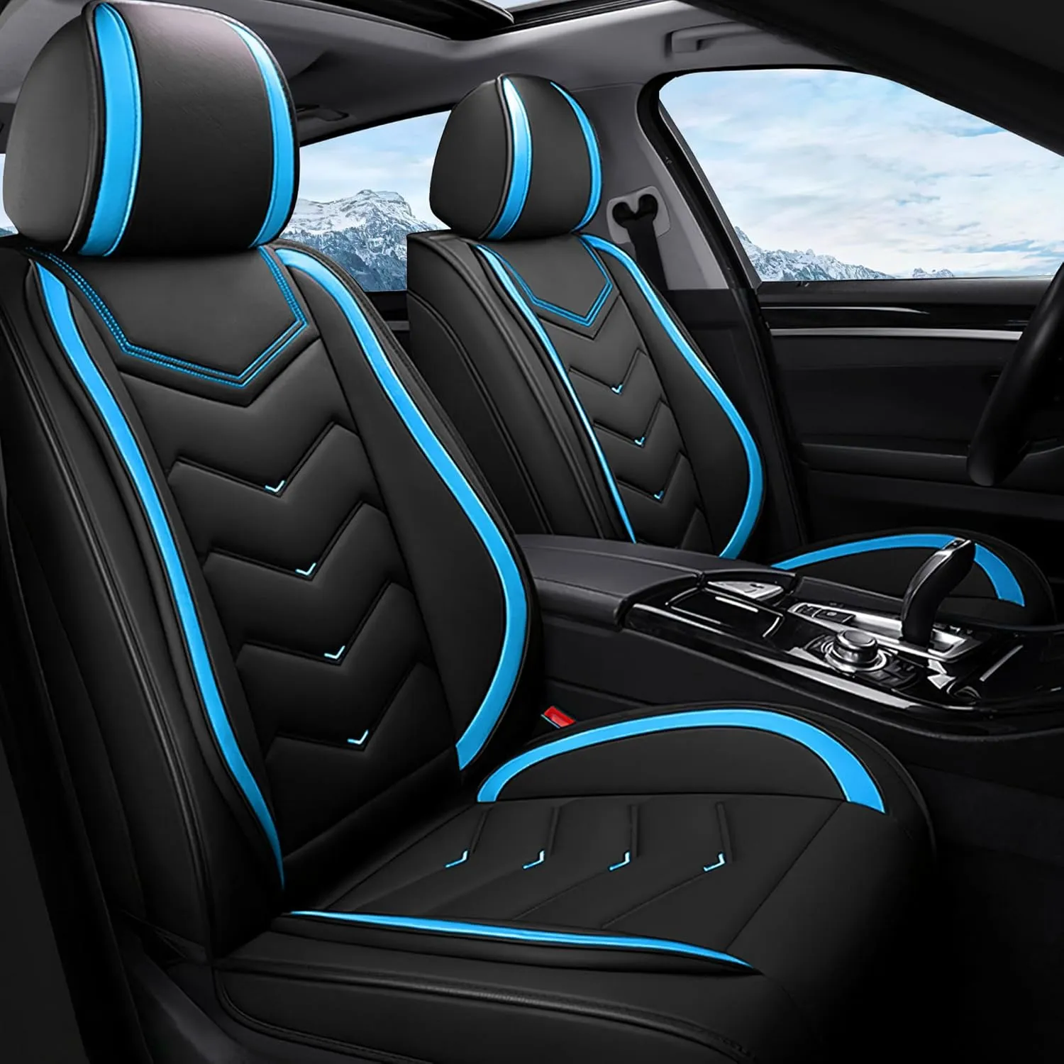 Car Seat Covers Fit for Mitsubishi 2000-2025, Stylish Sport Seat Covers, Waterproof Wear-Resistant Premium Nappa Leather Car Seat Covers.(2 Pcs Front/Black Blue)