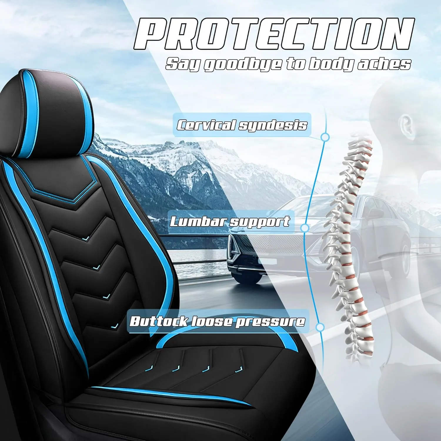 Car Seat Covers Fit for Mitsubishi 2000-2025, Stylish Sport Seat Covers, Waterproof Wear-Resistant Premium Nappa Leather Car Seat Covers.(2 Pcs Front/Black Blue)