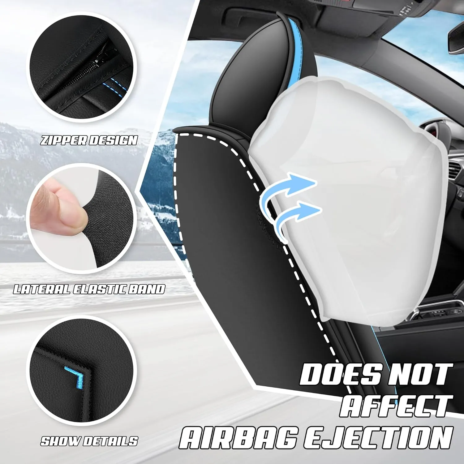Car Seat Covers Fit for Mitsubishi 2000-2025, Stylish Sport Seat Covers, Waterproof Wear-Resistant Premium Nappa Leather Car Seat Covers.(2 Pcs Front/Black Blue)