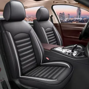 Car Seat Covers Fit for Volkswagen Atlas 2018-2025 Seat Cushion Compatible Airbag Waterproof Faux Leather Seat Cover(Only 2 Front Seat Covers)-White Line