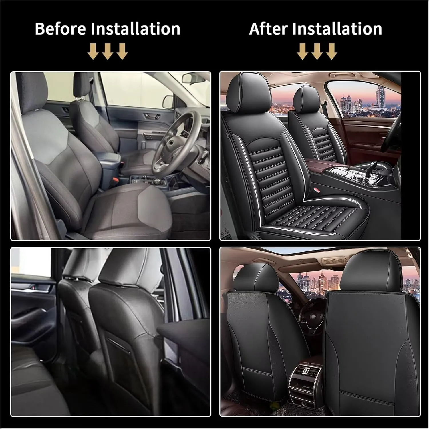Car Seat Covers Fit for Volkswagen Atlas 2018-2025 Seat Cushion Compatible Airbag Waterproof Faux Leather Seat Cover(Only 2 Front Seat Covers)-White Line